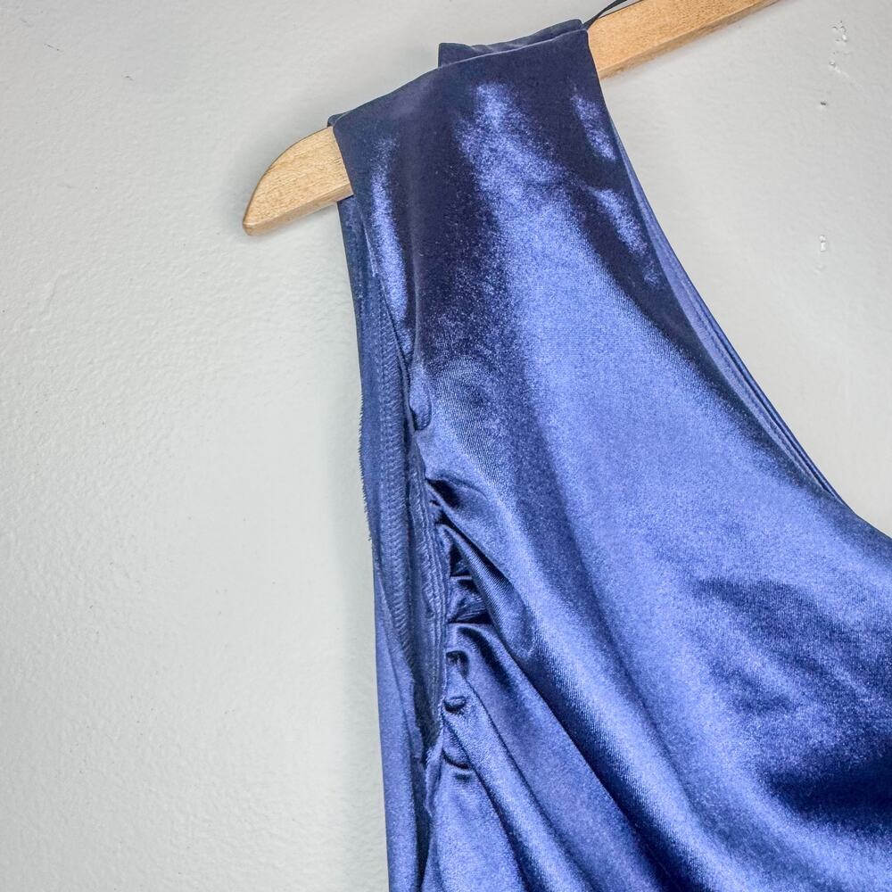 GB Gianni Bini Blue Satin One Shoulder Ruched Bodycon Mini Dress Size 7 - Picture 8 of 12